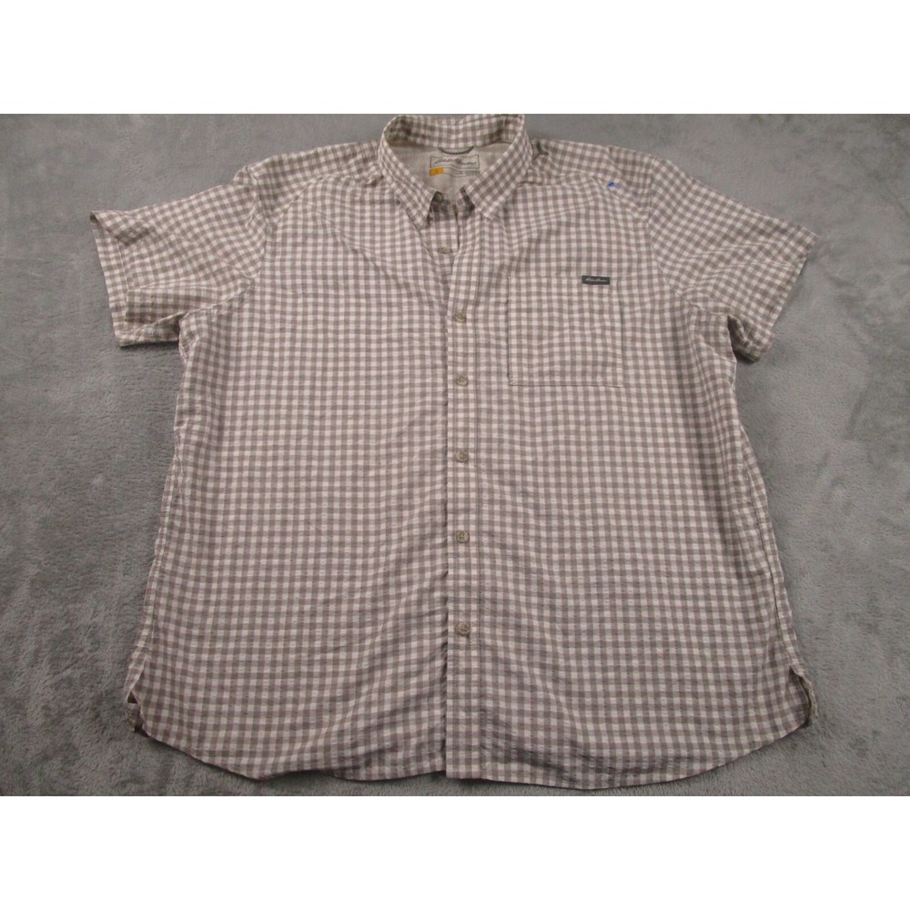 Eddie Bauer Shirt Mens‎ XL Brown Plaid Classic Travex Outdoor Nylon Blend